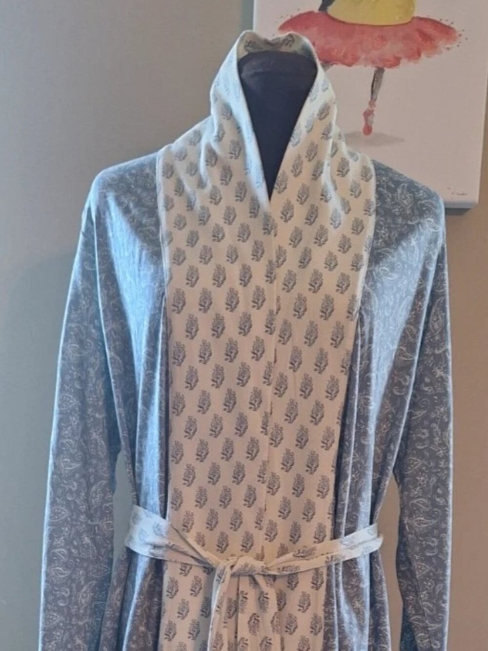 NEW J. JILL Sleep Ultrasoft Blue White Paisley Robe Women's Medium Petite